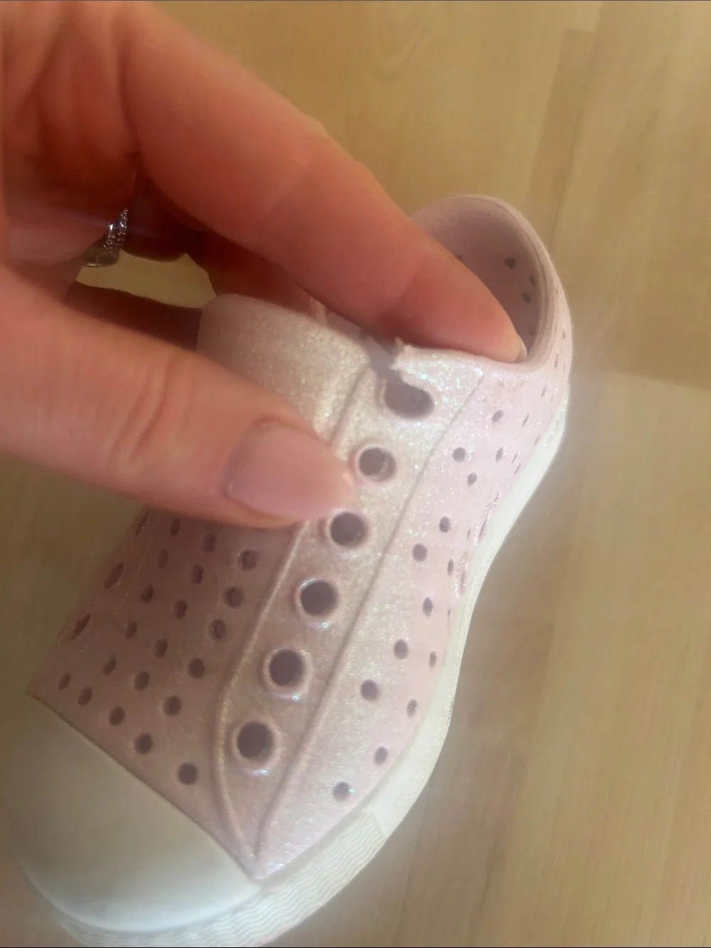 Native Toddler Shoes -- SPARKLY — Pink Slip-On Water-Resistant Shoes - 5 Toddler